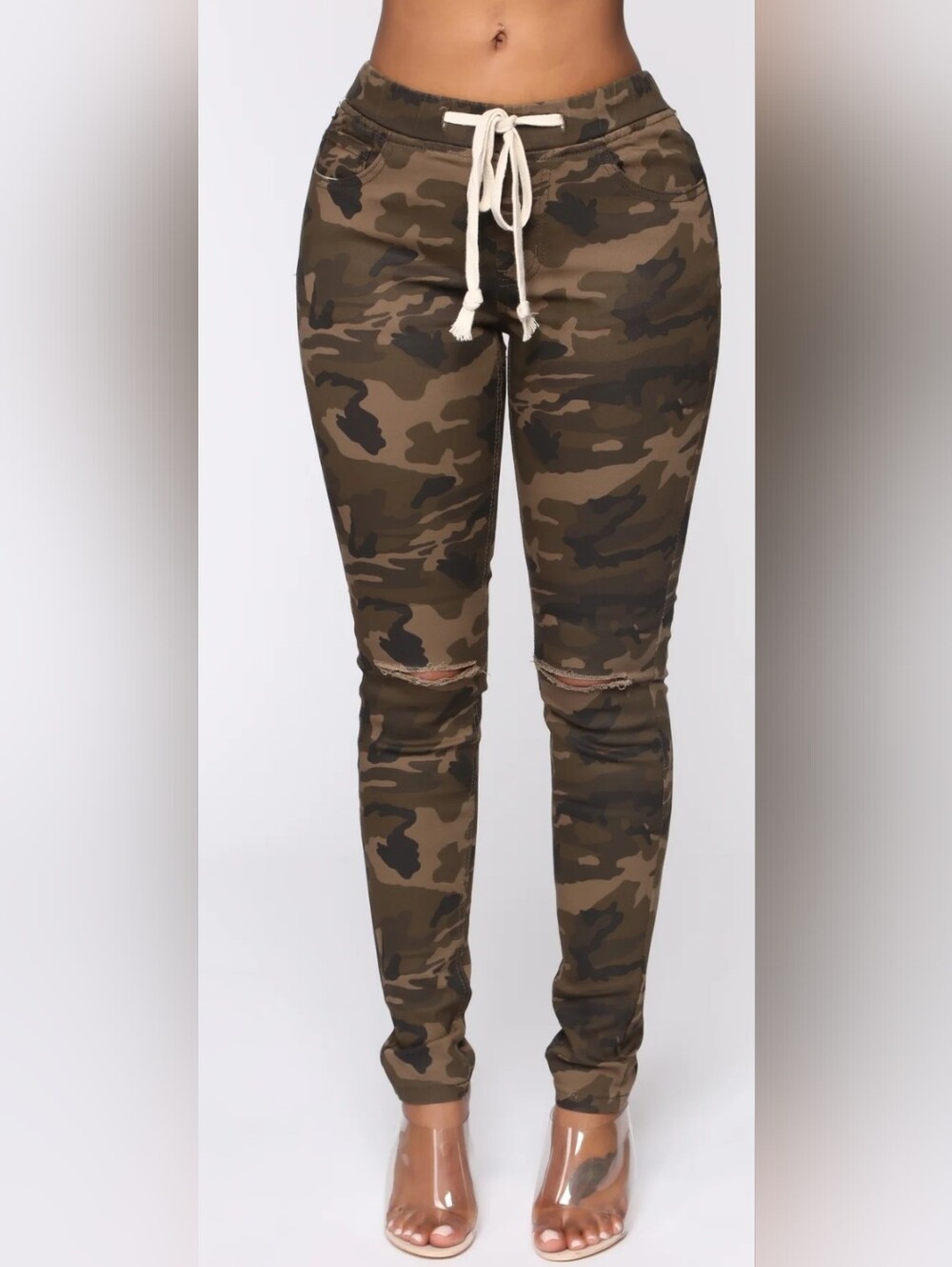 Camo Skinny Womens Jeggins - Olive Green